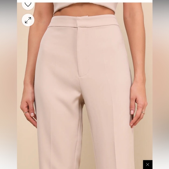 Lulus Beige Chic High Rise Straight Leg Trouser Pant - Picture 2 of 4
